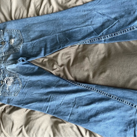 Men’s True Religion “Joey Big T” light wash distressed jeans size 38 W 32 L - Picture 5 of 6